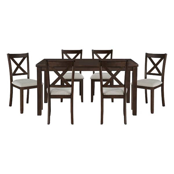 Faust 7-Piece Dark Cherry Finish Wood Top Dining Room Set Seats 6