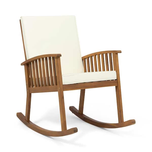 Otryad Wood Outdoor Rocking Chair with Soft. Cushion for Gardens, Courtyards and Beach-Brown