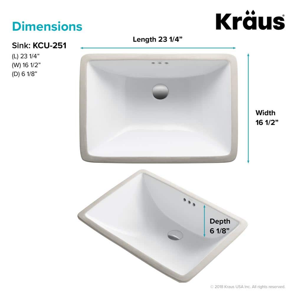 Elavo Modern White Ceramic Rectangular Undermount Bathroom Sink