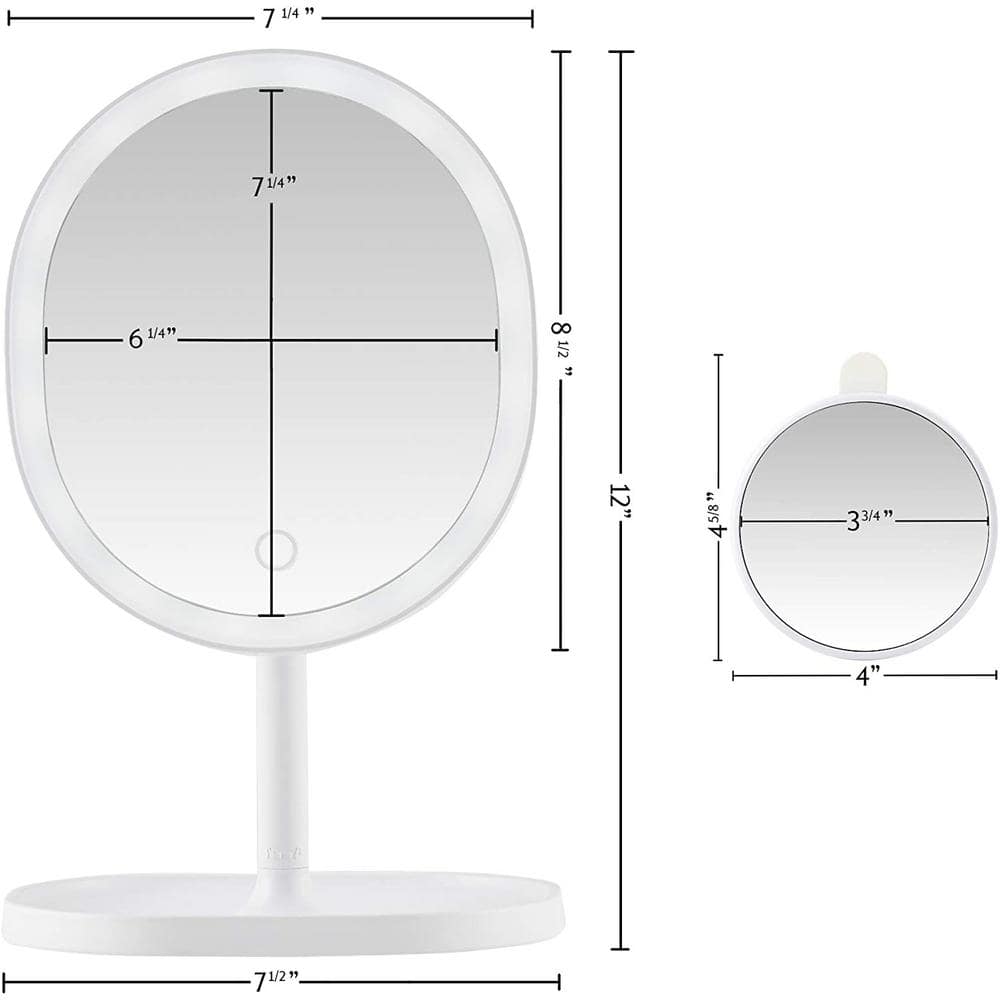 White Oval LED Lighted Magnifying Makeup Mirror with Tray