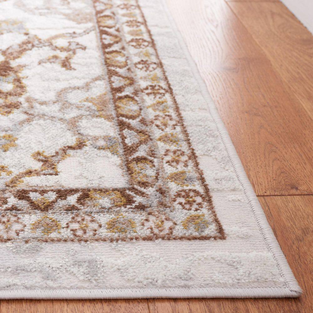 Light Blue and Beige Square Oriental Synthetic Rug