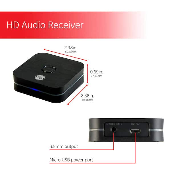GE Bluetooth Home Audio Receiver with Micro-USB and 3.5mm Auxilary