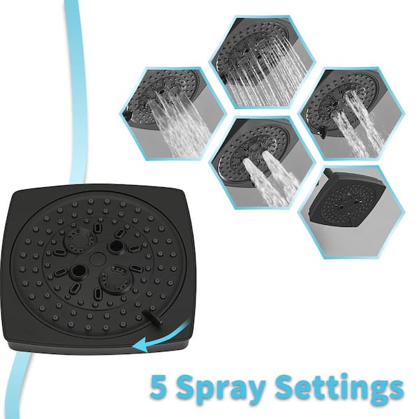 Single Handle 2-Spray Rainfall Square Shower Faucet Set 1.8 GPM with Tub Spout Combo High pressure in. Matte Black