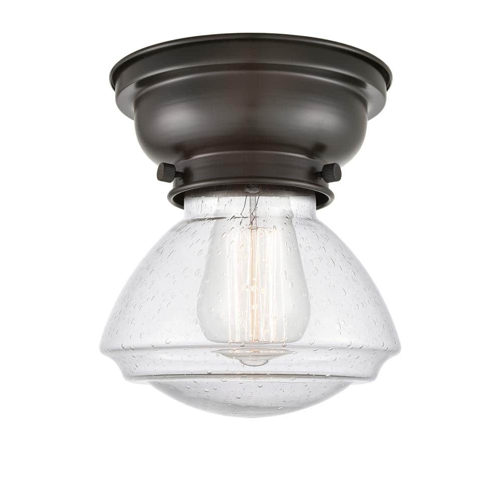 Olean 6.75 in. 1-Light Oil Rubbed Bronze Flush Mount with Seedy Glass Shade price history on PriceWatchPro