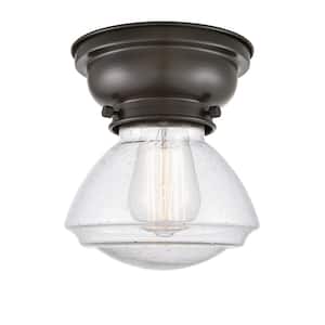 Olean 6.75 in. 1-Light Oil Rubbed Bronze Flush Mount with Seedy Glass Shade