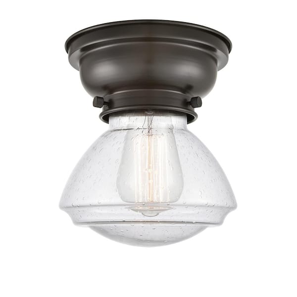 Innovations Olean 6.75 in. 1-Light Oil Rubbed Bronze Flush Mount with Seedy Glass Shade