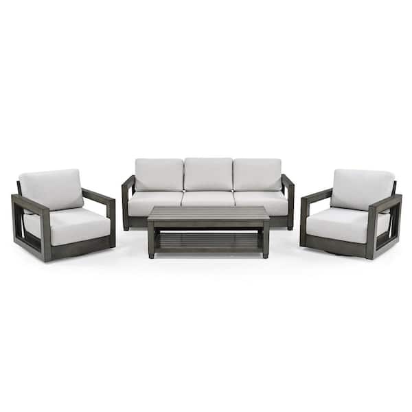 EGEIROSLIFE PureForm 4-Piece Aluminum Conversation Seating Set with Gray Cushions