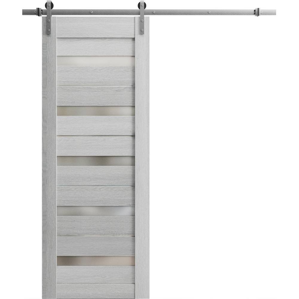 Assembly Required 18 in. x 96 in. 1-Panel Frosted Glass Light Grey Oak Wood Sliding Barn Door with Hardware Kit price history on PriceWatchPro