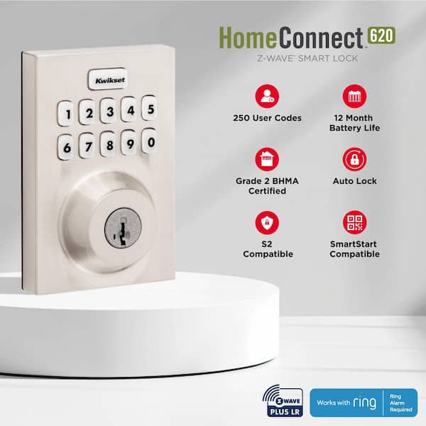 Kwikset HomeConnect 620 Satin Nickel Contemporary Z-Wave Long