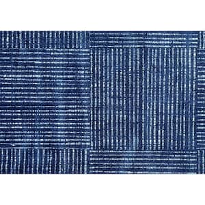 Canvas Navy Navy Blue White 2 ft. 3 in. x 1 ft. 5 in. Small Mat Washable Floor Mat Area Rug