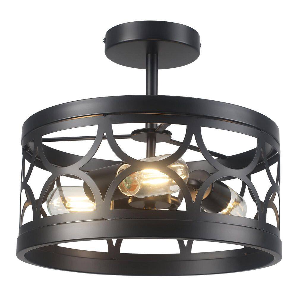 12.60 in. Modern Drum Black 3 Light Semi-Flush Mount Ceiling Light for Bedroom Kitchen Bulb(s) required not included price history on PriceWatchPro