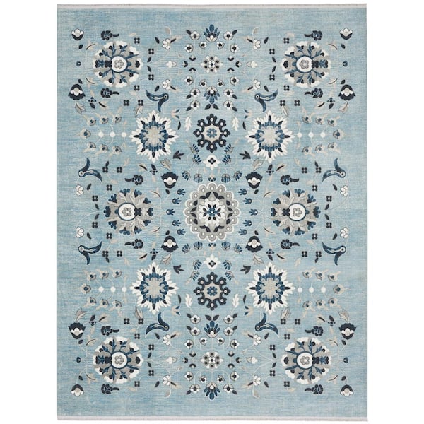 Nourison Lennox Light Blue Grey 9 ft. x 12 ft. Botanical Transitional Area Rug