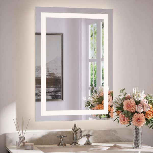 KeonJinn 20 in. W x 28 in. H Rectangular Frameless LED Lighted Bathroom Vanity Mirror with Light with Backlit and Anti-Fog