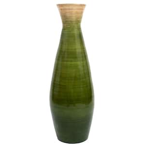 Classic Bamboo Floor Vase Handmade, Fill Up with Dried Branches or Flowers, Glossy Green