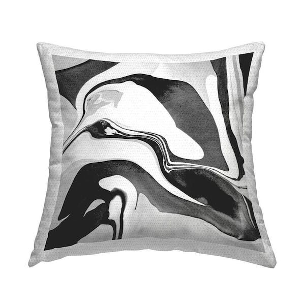 Abstract Black and White Swirl Shape Pattern Black Square Outdoor Throw Pillow