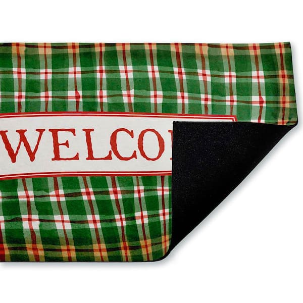 Winter Plaid Cabin Welcome Green 18 in. x 30 in. Polyester Non-Slip Outdoor Door Mat