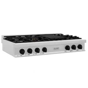 Autograph Edition 48 in. 7 Burner Front Control Gas Cooktop & Matte Black Knobs in Fingerprint Resistant Stainless Steel