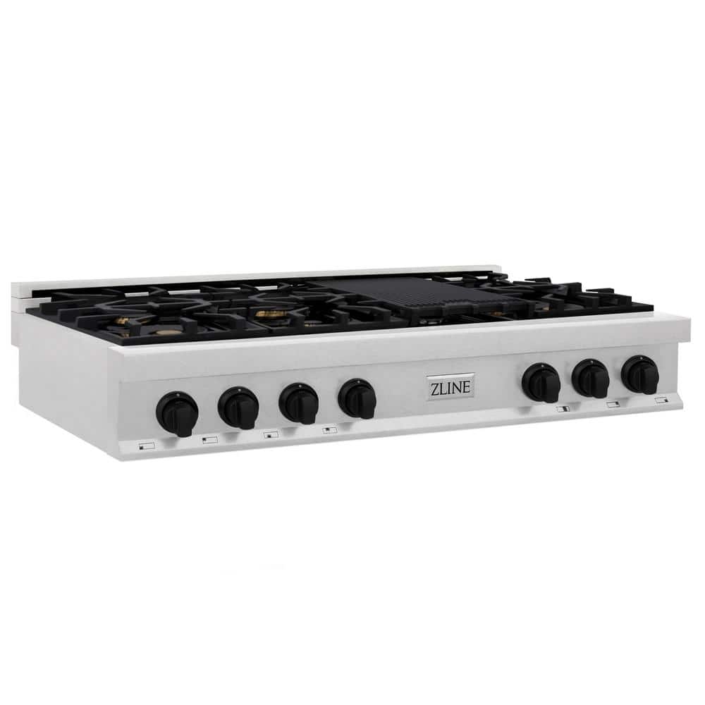 Autograph Edition 48 in. Legacy Rangetop with 7 Burners in Satin Stainless Steel with Matte Black Accents