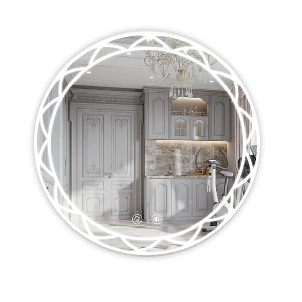 FUNKOL 36 in. W x 36 in. H Round Framed Wall Mount Bathroom Vanity Mirror with LED Light, Anti-Fog, Memory
