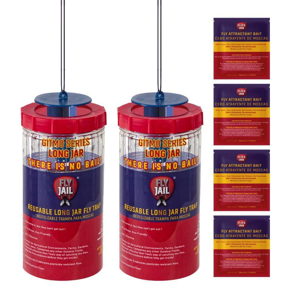 FLY JAIL 2 Gitmo Series Long Jar Outdoor Fly Trap with 4 Flies Inn ...