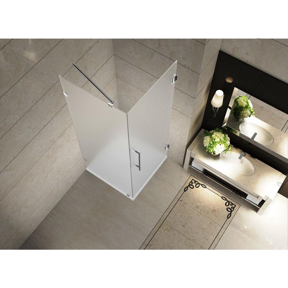 Aquadica 34" x 72" Frosted Glass Frameless Hinged Shower Enclosure