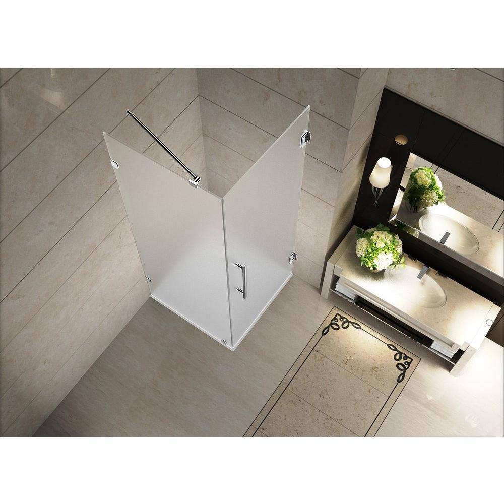 Aquadica 36" x 72" Frosted Glass Frameless Hinged Shower Door in Chrome