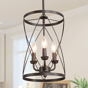 Farmhouse Chandelier Bronze Industrial 3-Light Drum Cage Candlestick Dining Room High Ceiling Pendant Chandelier