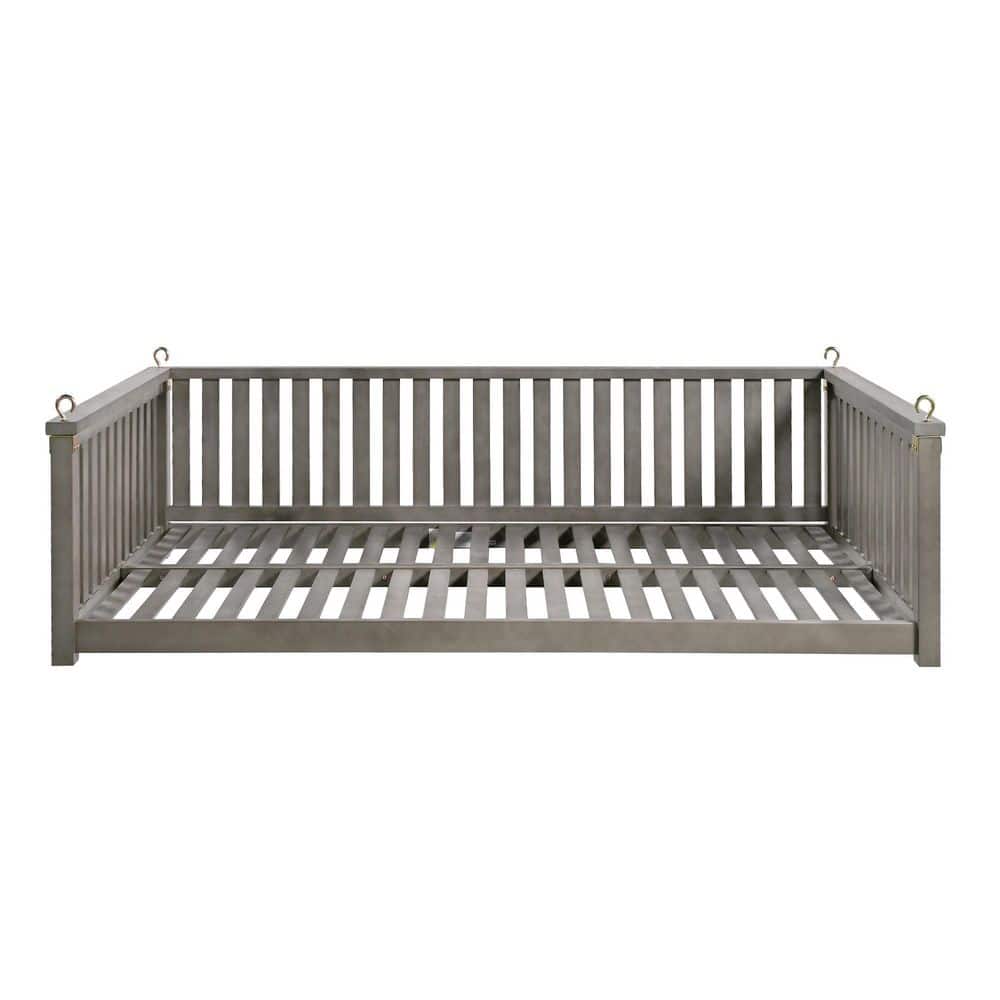 Gray Acacia Wood Porch Swing Bed with Twin Size Mattress Space for Backyard Garden Relaxation price history on PriceWatchPro