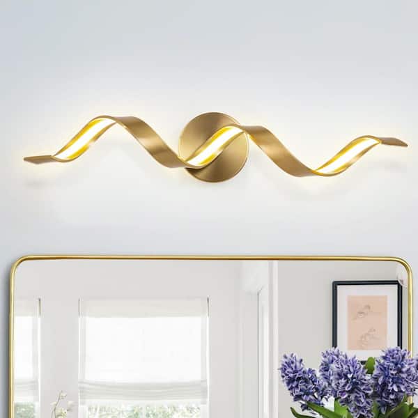 Miron 23.5 in. Modern LED Vanity Light 12W 3000K Spiral Design Gold Wall Light Fixture