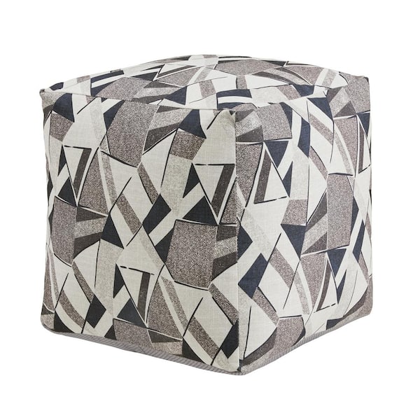 HomeSullivan Blue and Grey Tone Geometric Pattern Upholstered Square Pouf Ottoman