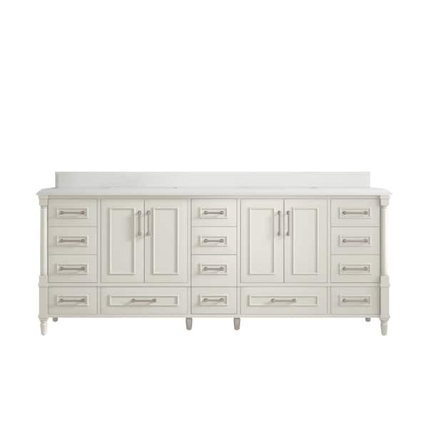 Willow Collections Hudson 84 in. Double Sink Freestanding Alabaster Bath Vanity with White Top Unassembled