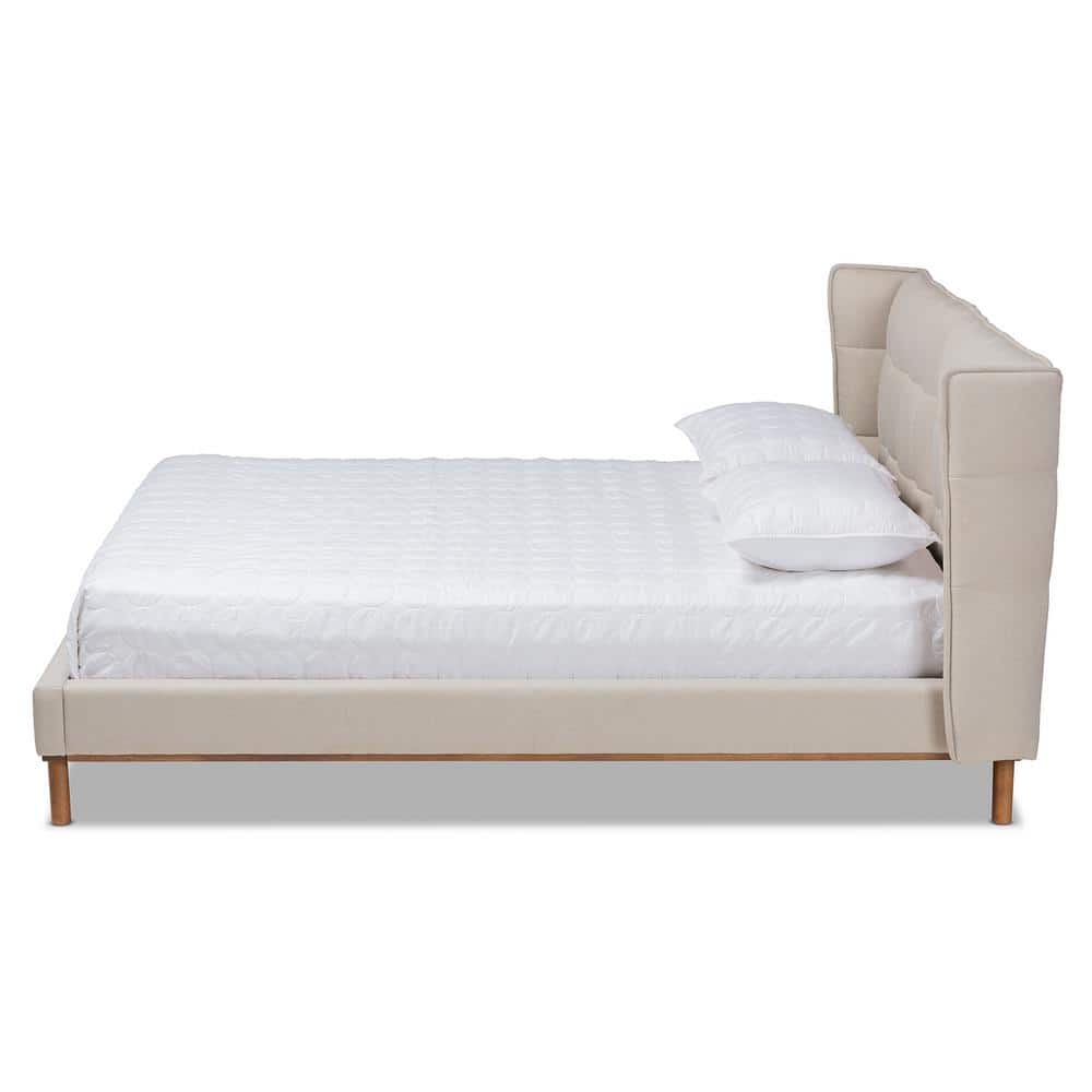 Gretchen King-Size Light Beige Wingback Platform Bed with Tufted Headboard