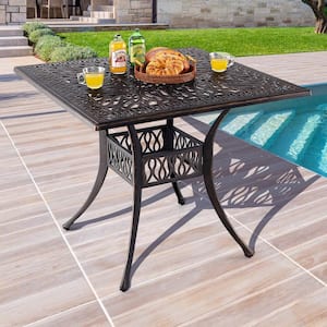 35.4 in. Square Cast Aluminum Outdoor Dining Table with Umbrella Hole