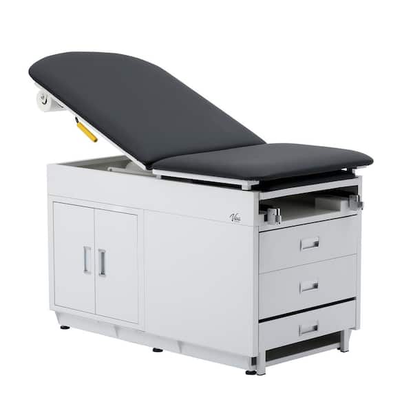 Vivacomfort 500 lbs. Capacity Steel Grande Underneath Cabinet Adjustable Back Exam Table with Step Stool and Drawers, Black