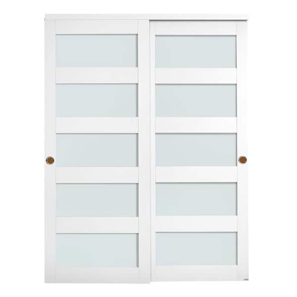 Sliding Closet Door, 31 in. x 78.19 in. 5-Lite Glass Sliding Door, Hardware Kit and Floor Guide, Solid Wood, 2025 Update