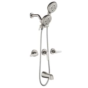 Triple Handle 5-Spray Wall Mount Tub and Shower Faucet 1.8 GPM 2-in-1 Shower Faucet Kit in Brushed Nickel Valve Included