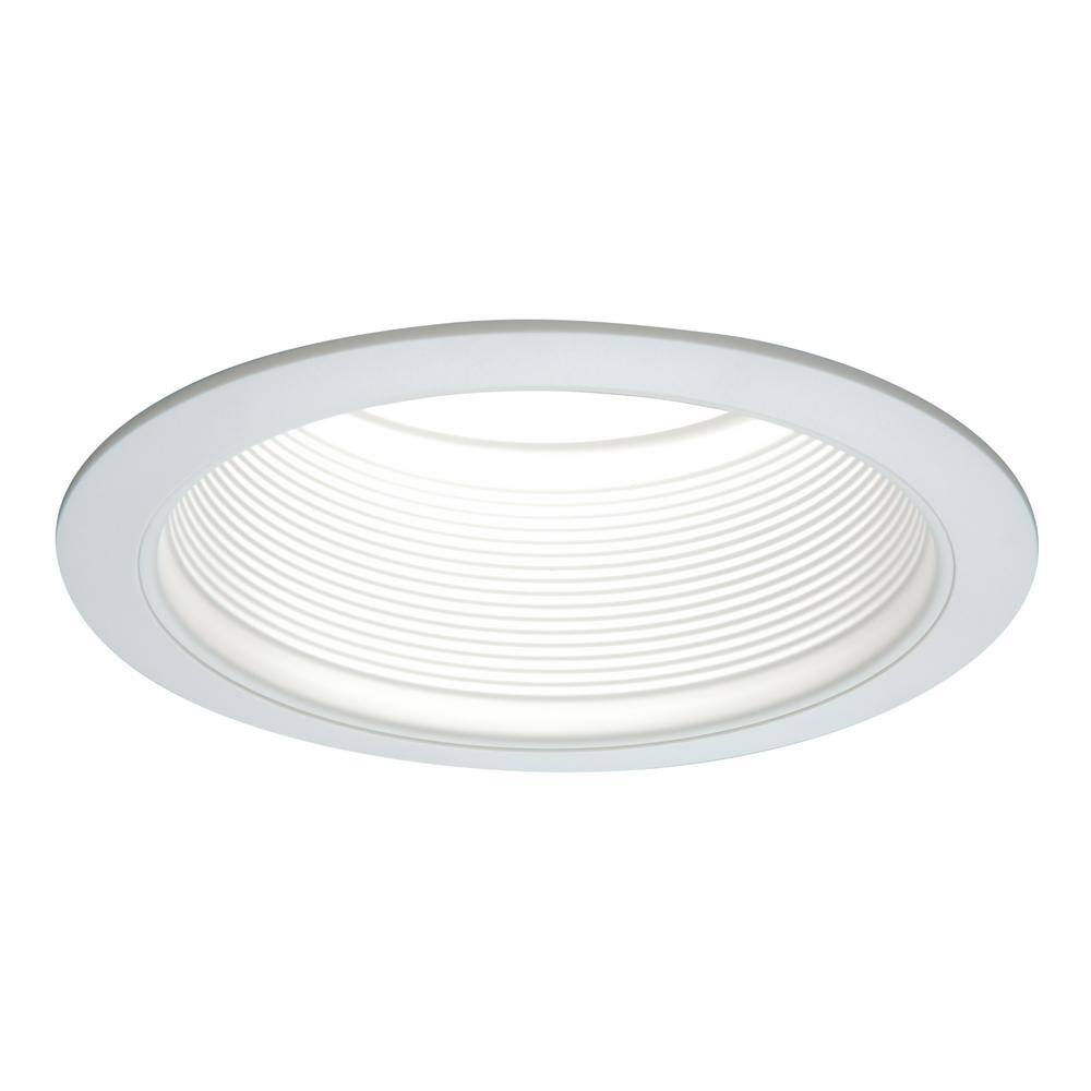 Halo E26 Series 6 In White Recessed Ceiling Light Fixture Trim With Tapered Baffle And White Ring Overlay 6100wb The Home Depot