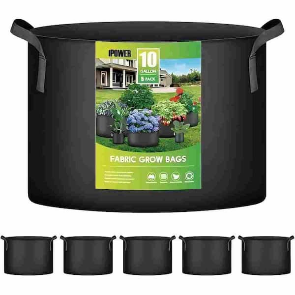 5-Pack 10 Gal. Plant Grow Bags Thickened Nonwoven Aeration Fabric Pots with Strap Handles in Black
