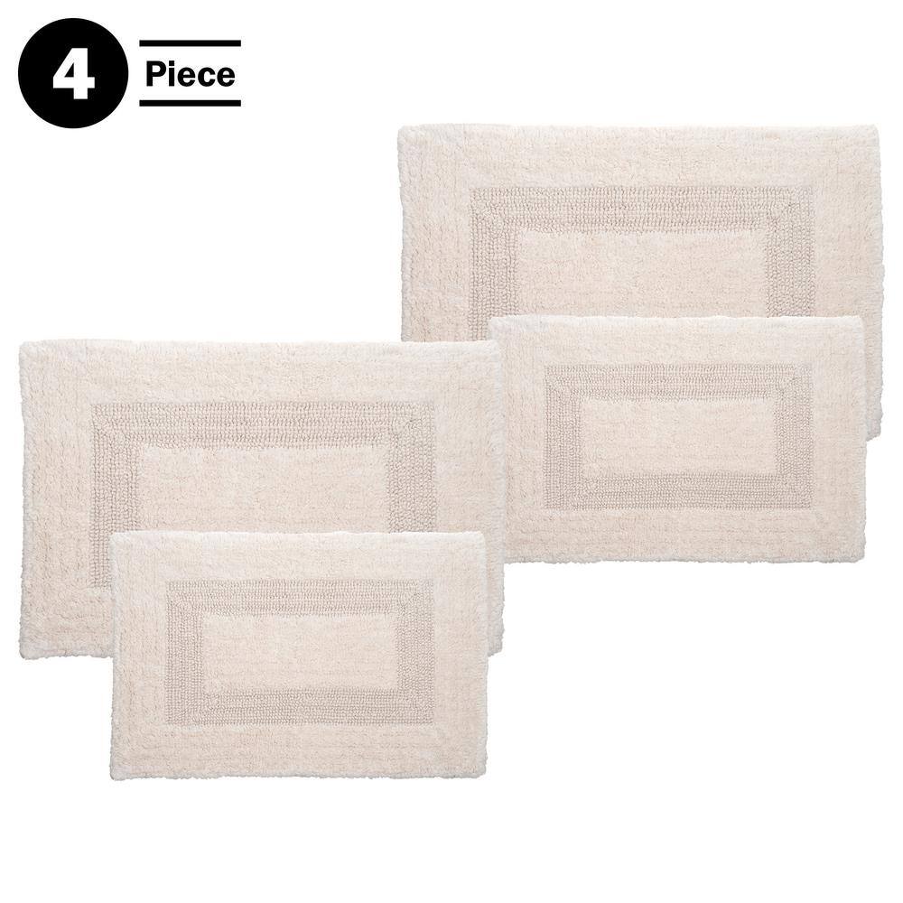 Ivory Cotton 4-Piece Bathroom Mat Set with Tufted Design