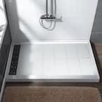 Krasik 60 in. L x 30 in. W Alcove Solid Surface Shower Pan Base with Left Drain in White with Matte Black Cover