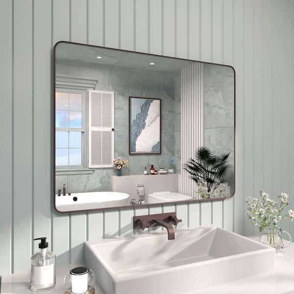 TaiMei 48 in. W x 36 in. H Rectangular Framed Wall Bathroom Vanity Mirror in Oil Rubbed Bronze