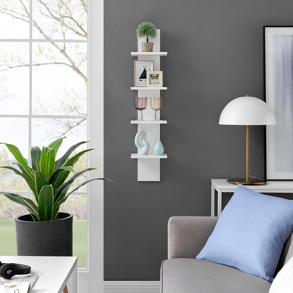 White 4-Tier Floating Wall Shelf with Wood Finish
