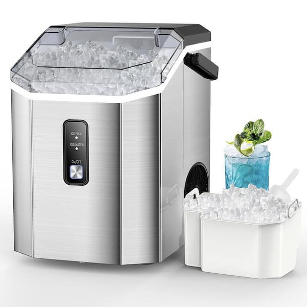 COWSAR 9.45 in. 44 lbs. Countertop or Portable Nugget/Pebble Ice Maker in Silver