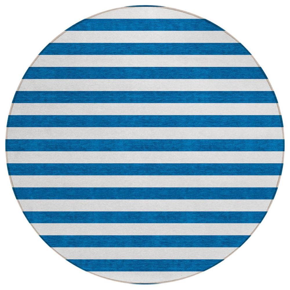 Navy Blue 8 ft. Round Woven Striped Polyester Round Indoor/Outdoor Area Rug price history on PriceWatchPro
