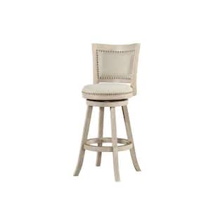 Melrose 43.5-in. Product Height Ivory Wire-Brush High Back Swivel Wood Bar Stool with Cushion