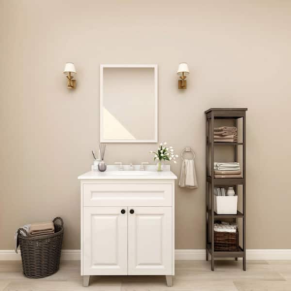 Home Decorators Collection 30 in. W x 21 in. D x 34 in. H Single Sink Freestanding Bath Vanity in White with White Engineered Stone Top