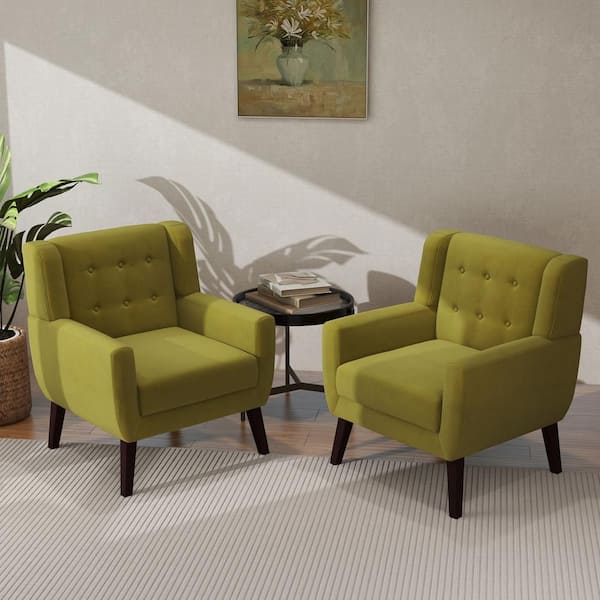 Uixe Mid-Century Modern Button Green Velvet Accent Arm Chair (set