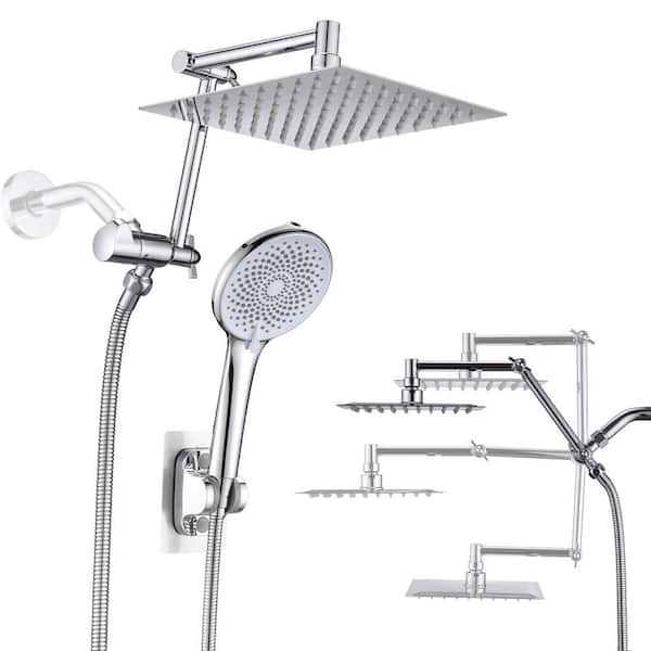 Pdpbath 4-spray 8 in. Dual Wall Mounted Rain Shower Head and Handheld Shower Head 2. 5GPM in Chrome