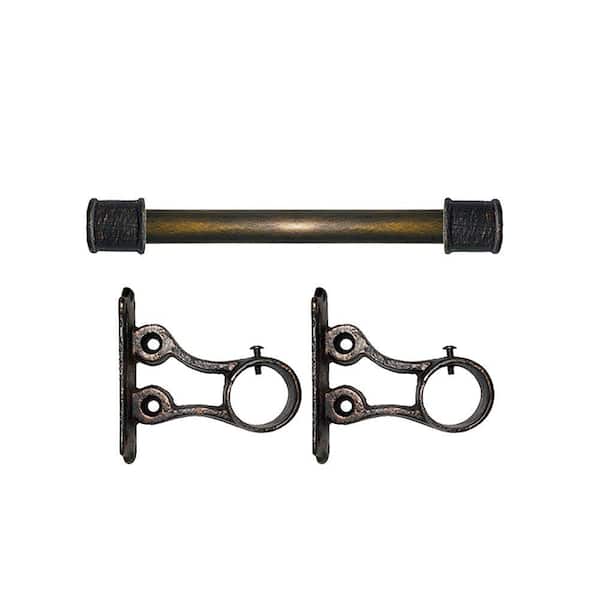 The Artifactory 5 ft. Fixed Length 1 in. Dia. Metal Drapery Single Curtain Rod Set in Antique Bronze with End Caps Spool Finial