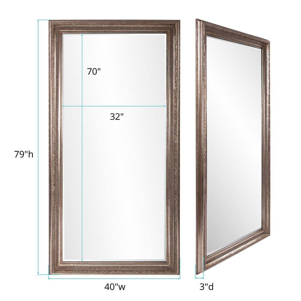 Nancy Oversized Champagne Silver Leaf Rectangular Wood Floor Mirror
